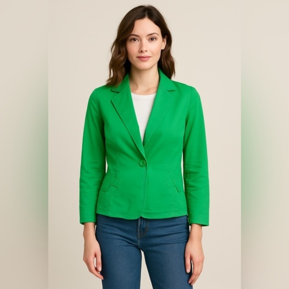 Cabi Green One Button Blazer Jacket Women’s Small Cotton Stretch